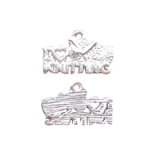 10 Pcs Silver Plated I Love Knitting 12mm x 20mm Charms Pendants