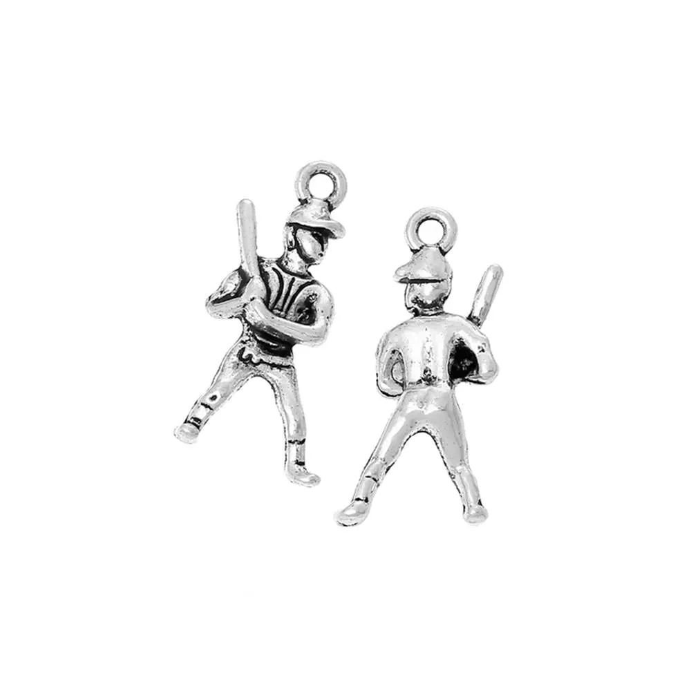 10 Pcs Tibetan Silver BASEBALL PLAYER 25mm x 14mm Charms Pendants, Lead & Nickel Free Metal Charms Pendants Beads