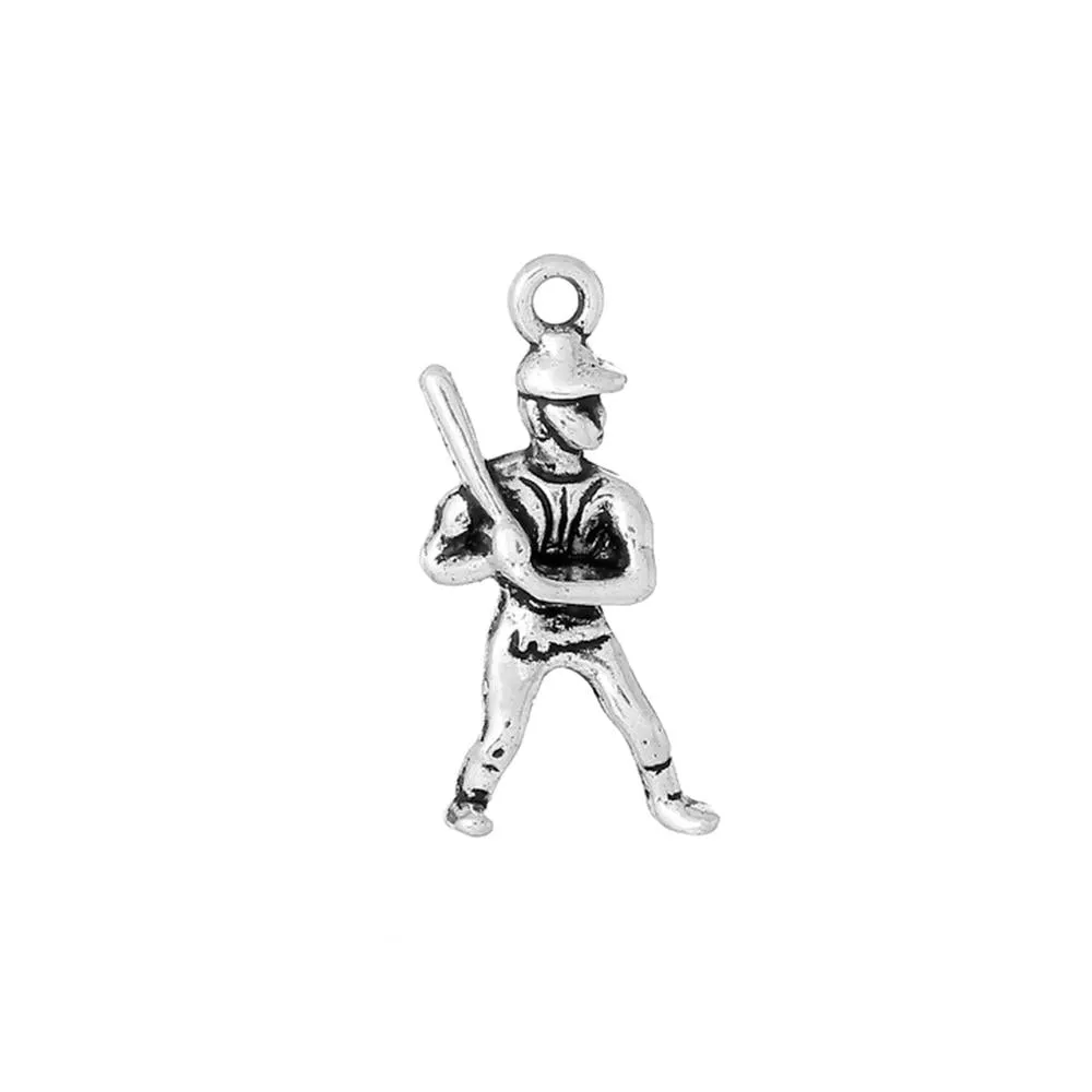 10 Pcs Tibetan Silver BASEBALL PLAYER 25mm x 14mm Charms Pendants, Lead & Nickel Free Metal Charms Pendants Beads