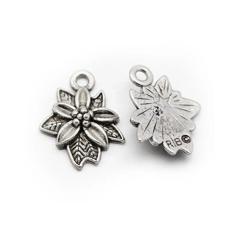 10 Pcs Tibetan Silver Poinsettia Plant Christmas Spray 18.5X15mm Charms Pendants