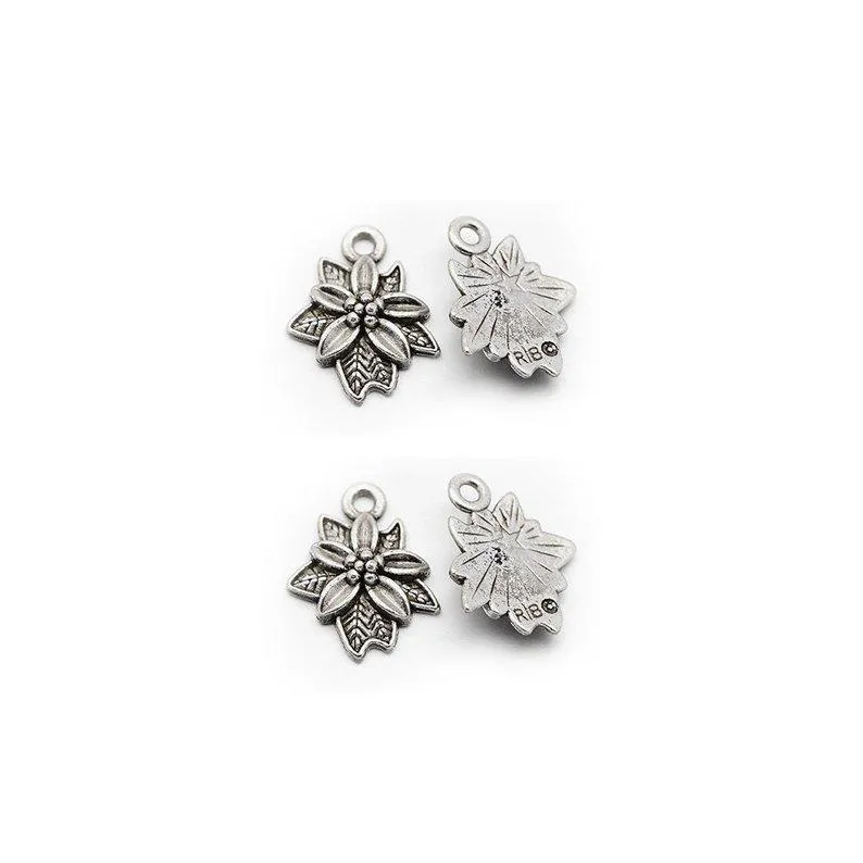 10 Pcs Tibetan Silver Poinsettia Plant Christmas Spray 18.5X15mm Charms Pendants