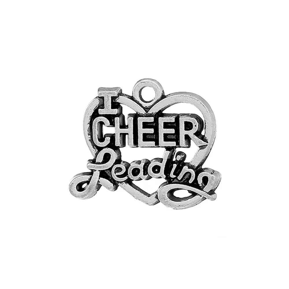 10 Pcs Tibetan Silver "I LOVE CHEER LEADING" 20mm x 17mm Charms Pendants, Lead & Nickel Free Metal Charms Pendants Beads