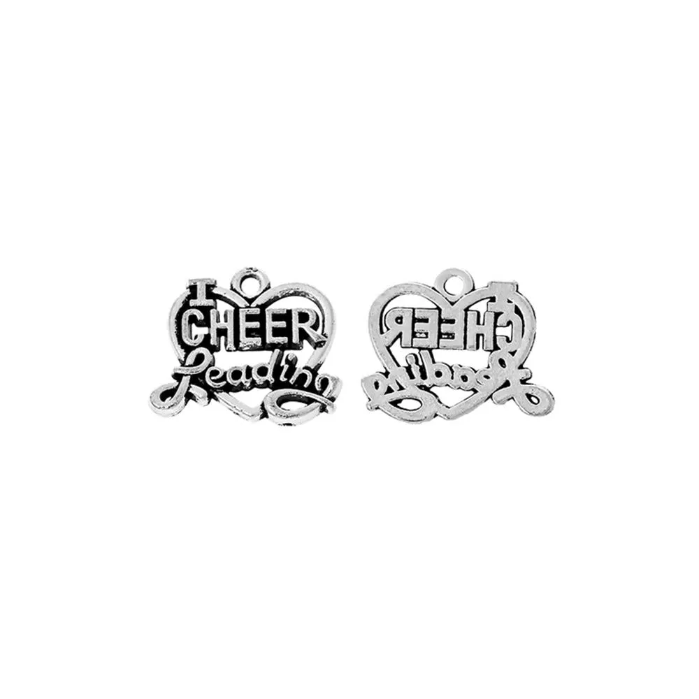 10 Pcs Tibetan Silver "I LOVE CHEER LEADING" 20mm x 17mm Charms Pendants, Lead & Nickel Free Metal Charms Pendants Beads