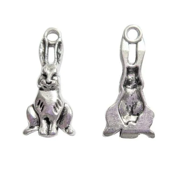 10 Pcs Tibetan Silver Rabbit Farm Pet Animal Bunny 25X10mm Charms Pendants