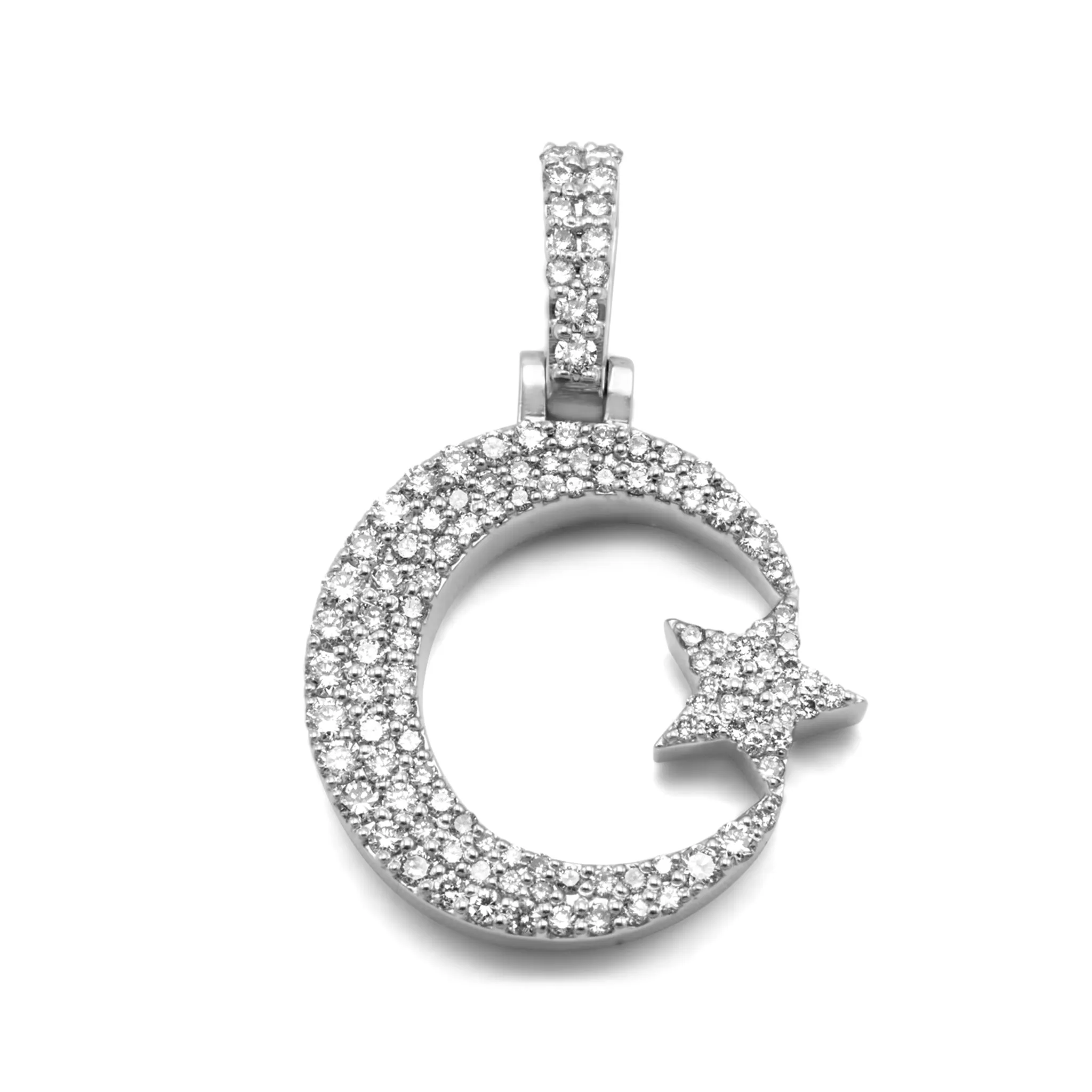 10K White Gold Star & Crescent Moon Diamond Pendant 1.00 ctw