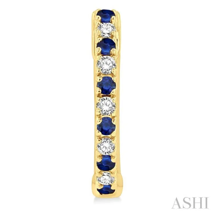 1/10 ctw Petite 1.35 MM Sapphire and Round Cut Diamond Precious Fashion Huggies in 10K Yellow Gold