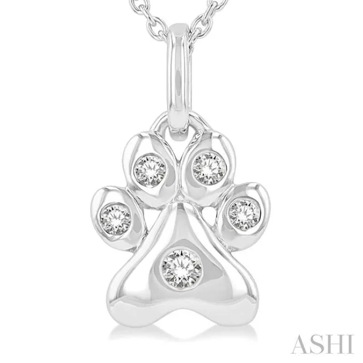 1/20 Ctw Dog Paw Petite Round Cut Diamond Fashion Pendant With Chain in 10K White Gold