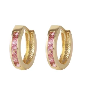 1.3 Carat 14K Solid Yellow Gold Hoop Huggie Earrings Pink Sapphire