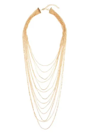 13 Line Beaded Layered Statement Necklace Gold - Pack of 6