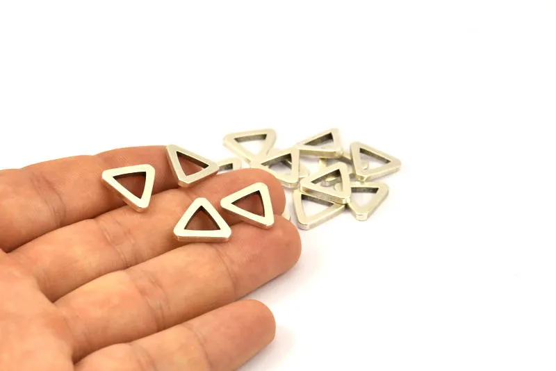 13mm Triangle Charm - 12 Antique Silver Plated Brass Triangle Charms (13x2mm) D0018 H0056