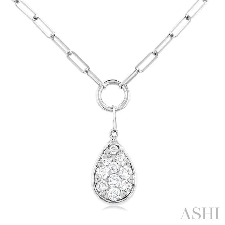 1/4 ctw Lovebright Pear Shape Round Cut Diamond Paper Clip Necklace in 14K White Gold