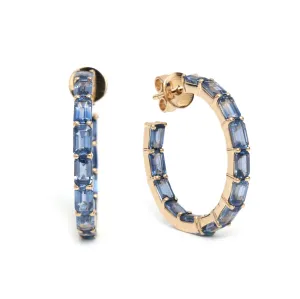 14K & 18K Gold Blue Sapphire Inside Outside Hoop Earrings