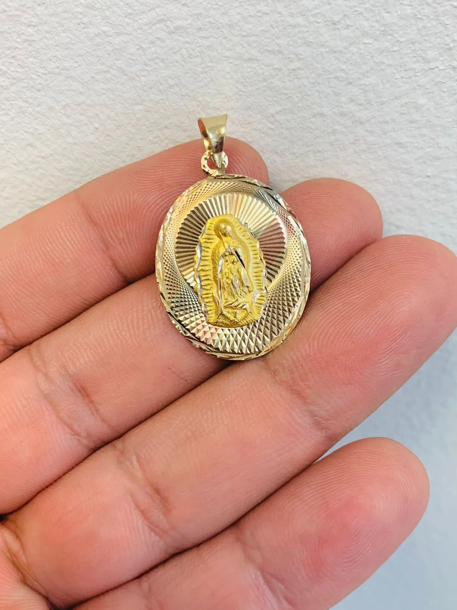 14K Solid Gold Double Face Guadalupe Jesus Pendant / Two Sided Jesus Guadalupe Pendant / Dije de Guadalupe y Jesus en Oro Real 30x21mm