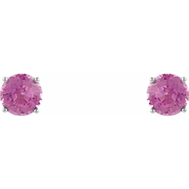 14K White 5 mm Natural Pink Sapphire Stud Earrings