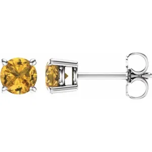 14K White 5 mm Natural Yellow Sapphire Stud Earrings