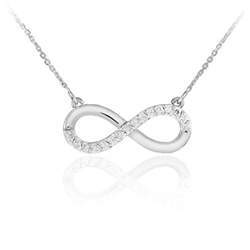 14K White Gold Infinity Pendant Necklace with CZ Accents (18 Inches)