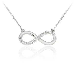 14K White Gold Infinity Pendant Necklace with CZ Accents (18 Inches)