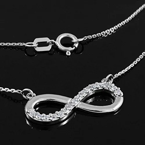 14K White Gold Infinity Pendant Necklace with CZ Accents (18 Inches)