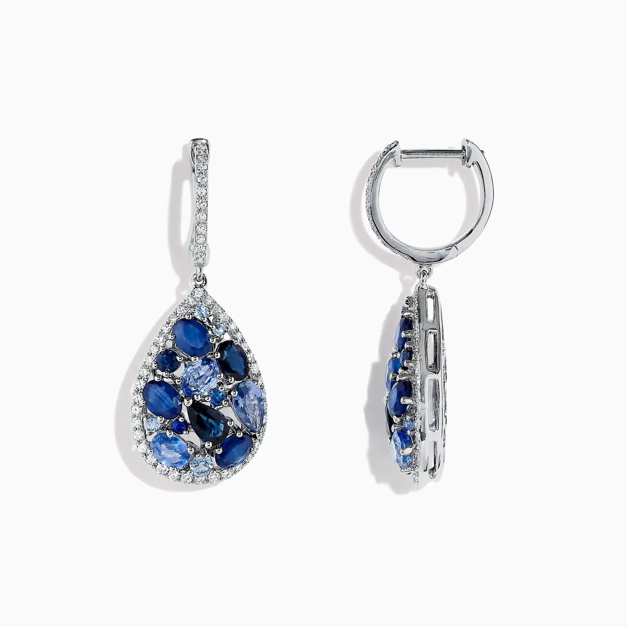 14K White Gold Sapphire and Diamond Teardrop Earrings, 4.31 TCW