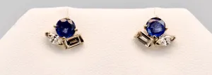 14K white gold Sapphire stud earrings with Diamonds