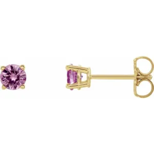 14K Yellow 4 mm Natural Pink Sapphire Stud Earrings