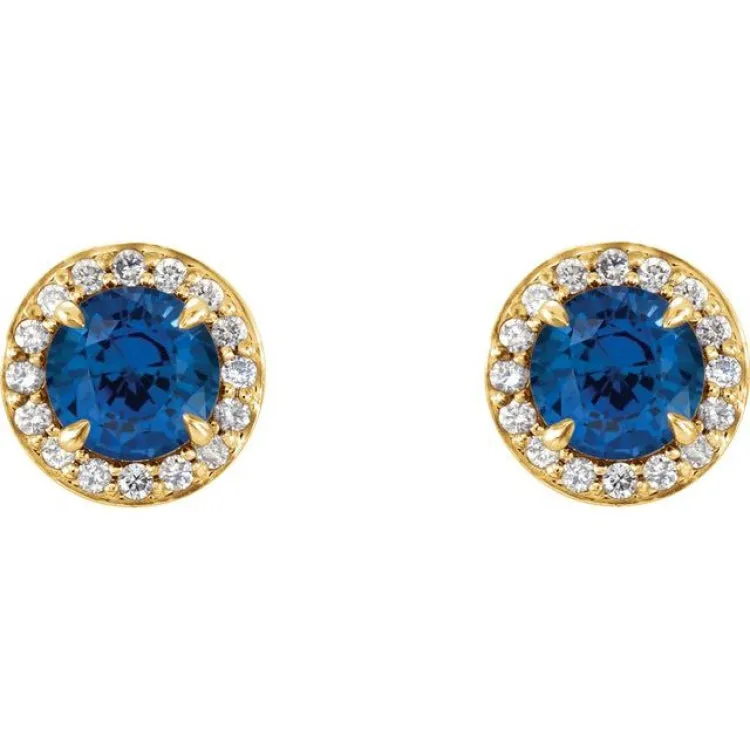 14K Yellow 4.5 mm Lab-Grown Blue Sapphire & 1/6 CTW Natural Diamond Earrings