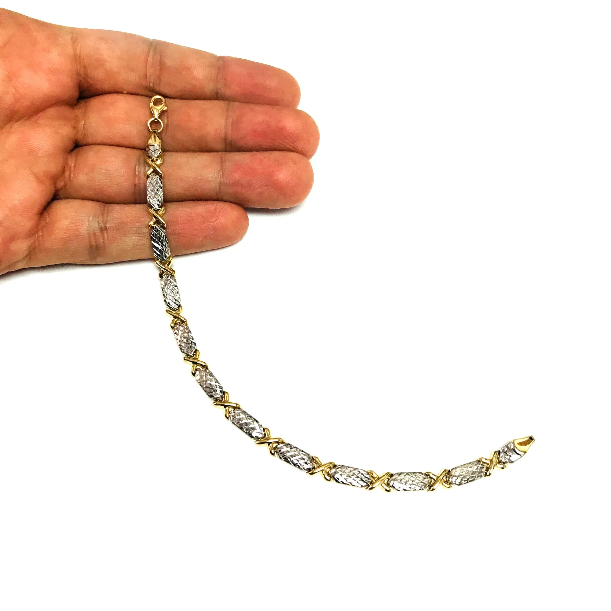 14k Yellow And White Gold Hugs And Kisses Link Bracelet, 7,25"