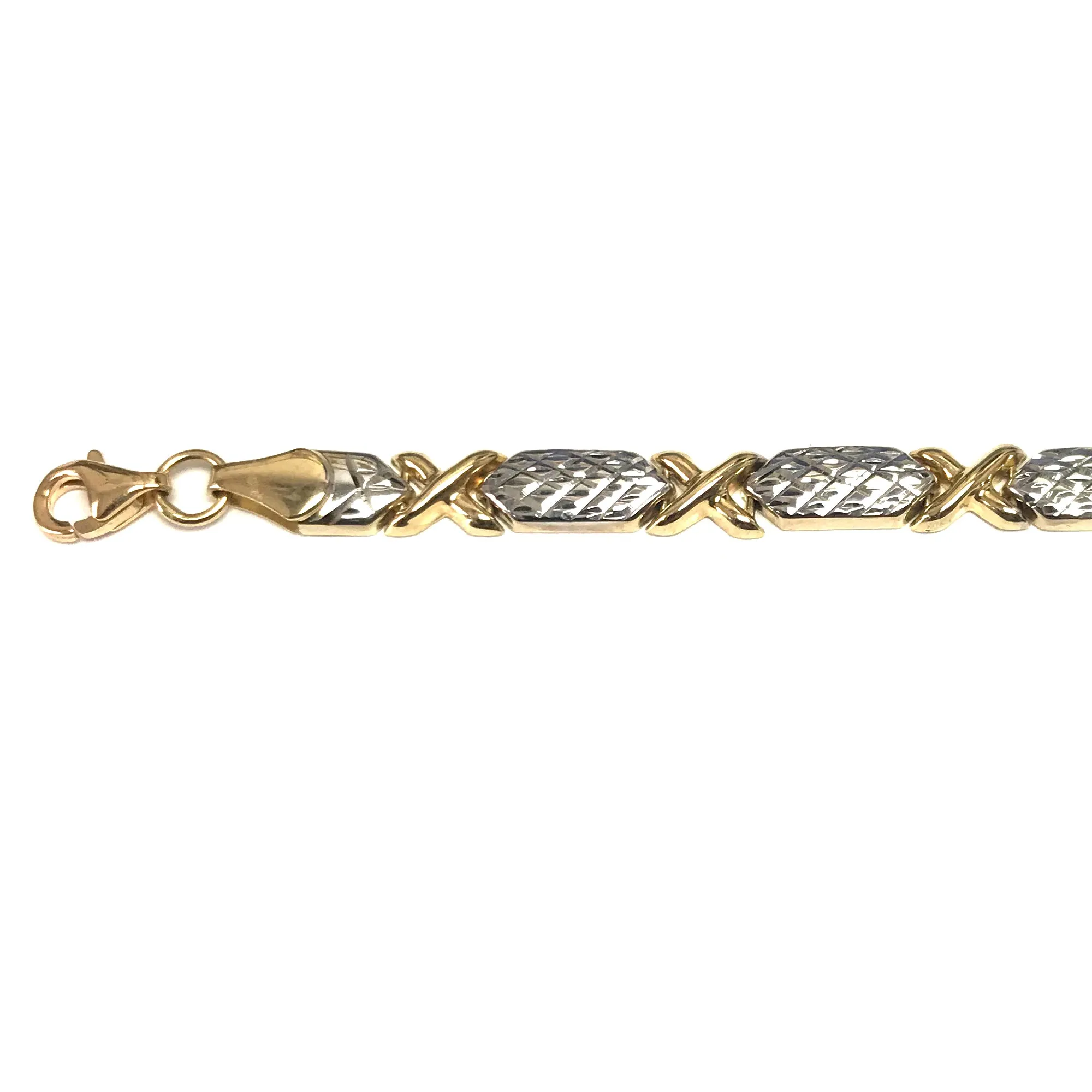 14k Yellow And White Gold Hugs And Kisses Link Bracelet, 7,25"