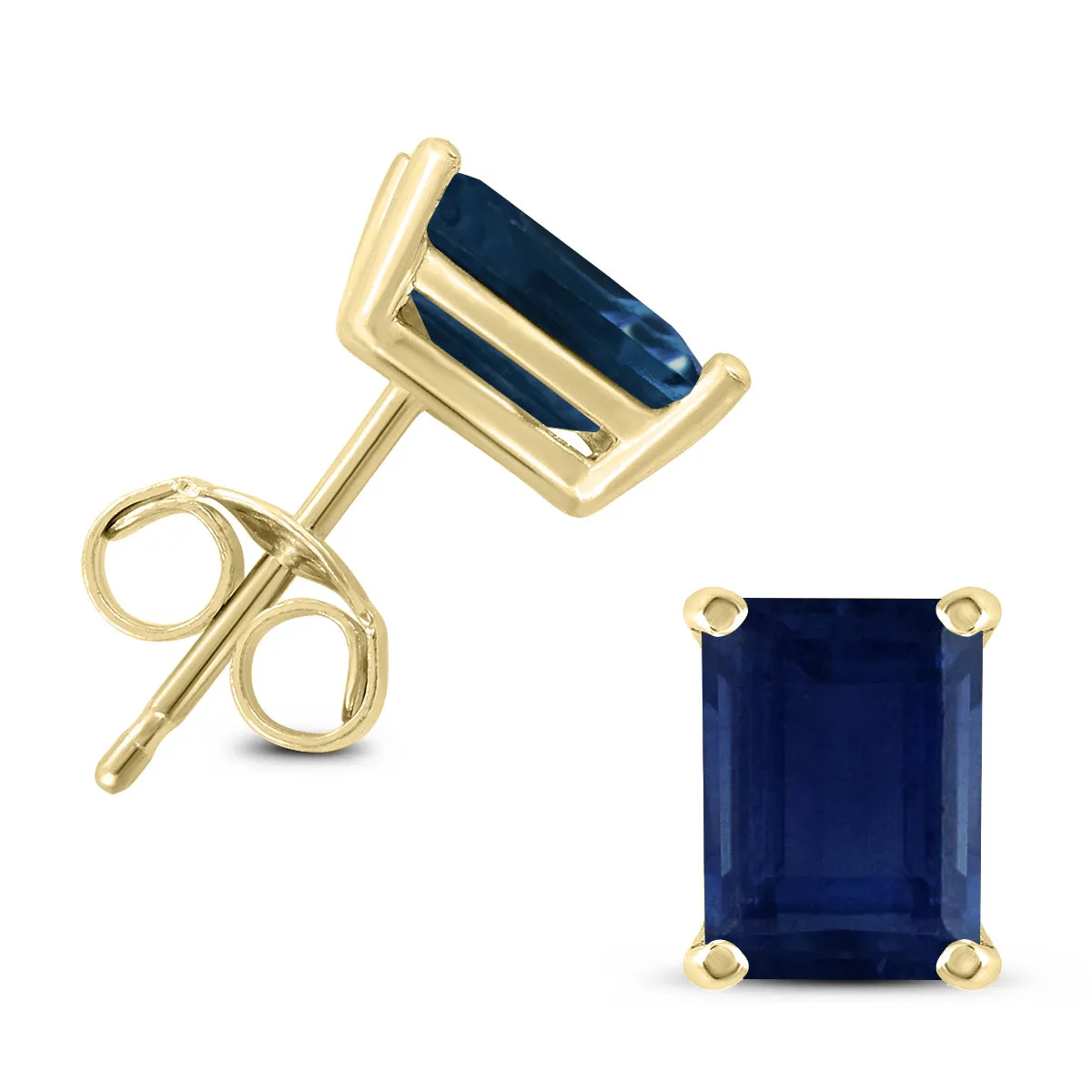 14K Yellow Gold 6X4Mm Emerald Shaped Sapphire Earrings