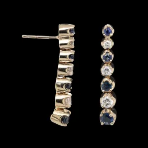 14K Yellow Gold Estate Sapphire and Diamond Drop Earrings