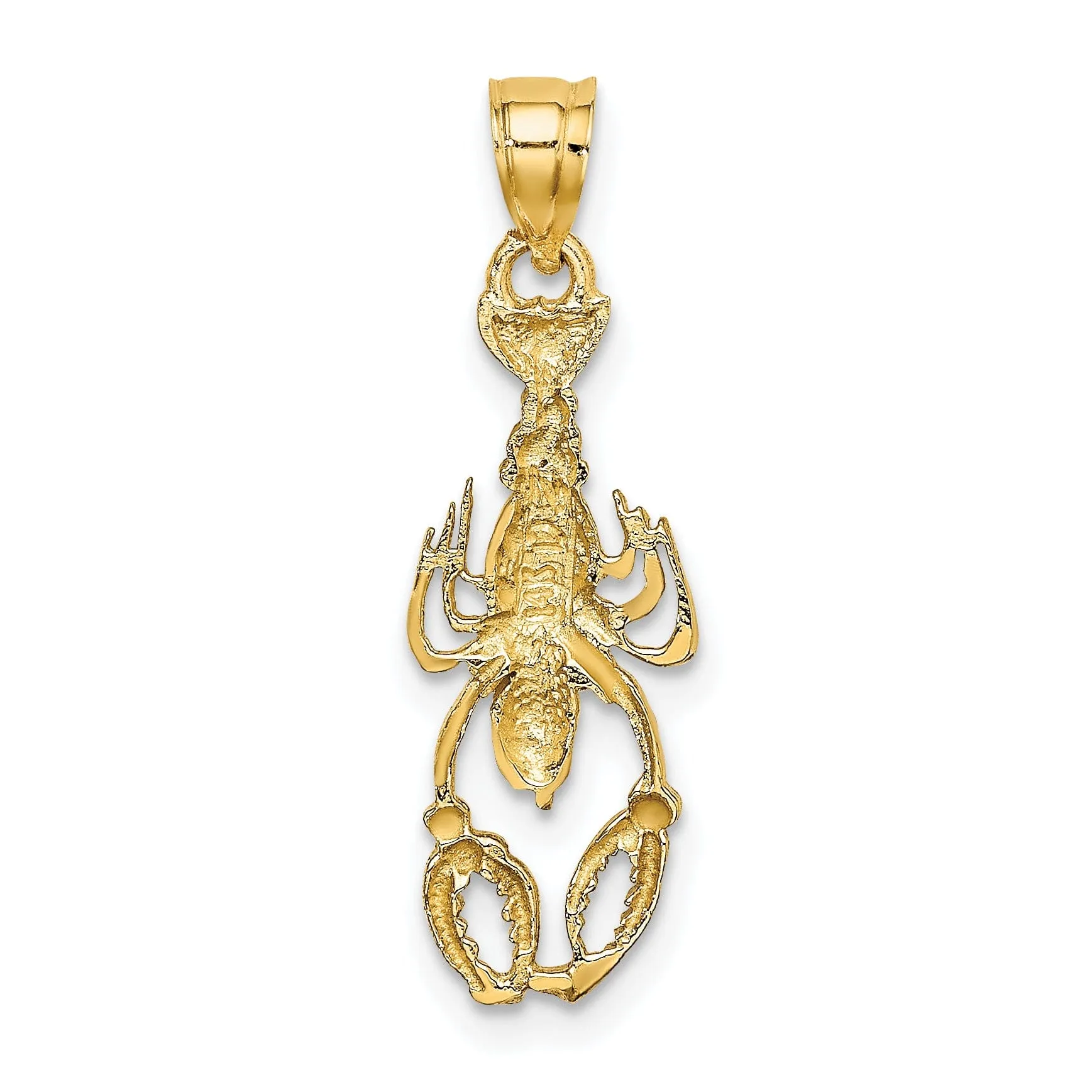 14K Yellow Gold White Rhodium Polished Textured Finish Lobster Charm Pendant