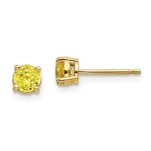 14KT GOLD 0.70 CTW ROUND YELLOW SAPPHIRE STUD EARRINGS