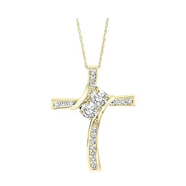 14KT Yellow Gold & Diamond Cross Pendants Neckwear Pendant  - 1/4 ctw