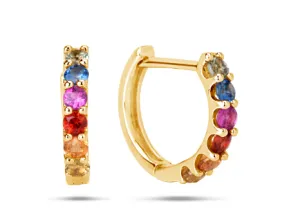 14KYG 0.72CTW RAINBOW SAPPHIRE BR HUGGIE EARRINGS