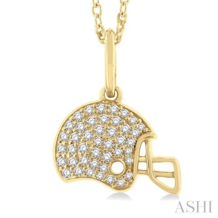 1/5 ctw Petite Football Helmet Round Cut Diamond Fashion Pendant With Chain in 10K Yellow Gold