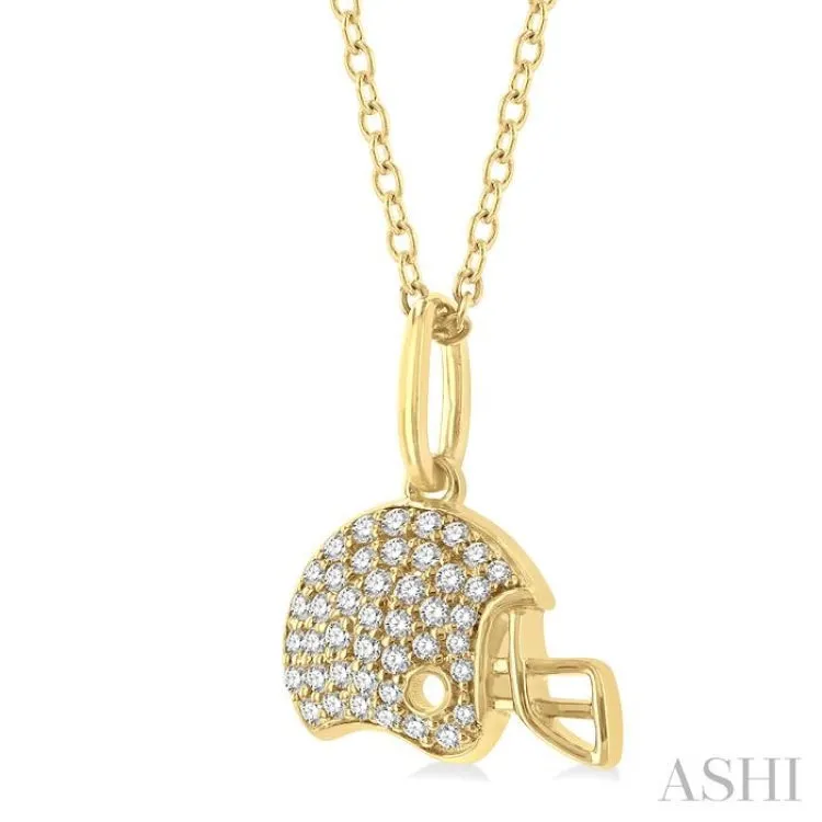 1/5 ctw Petite Football Helmet Round Cut Diamond Fashion Pendant With Chain in 10K Yellow Gold