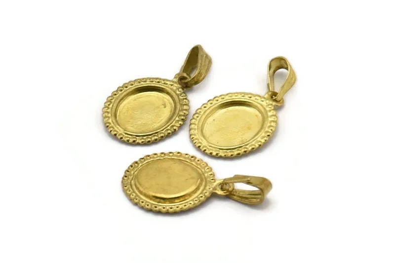 15 Vintage Raw Brass Brass Pendant Setting With 10x8 Mm Cameo Base L-11