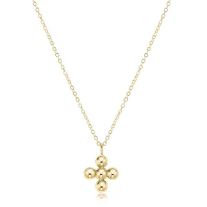 16" Necklace Gold - Classic Beaded Signature Cross Gold Charm - 4mm Bead Gold