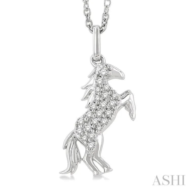 1/8 ctw Petite Horse Round Cut Diamond Fashion Pendant With Chain in 10K White Gold