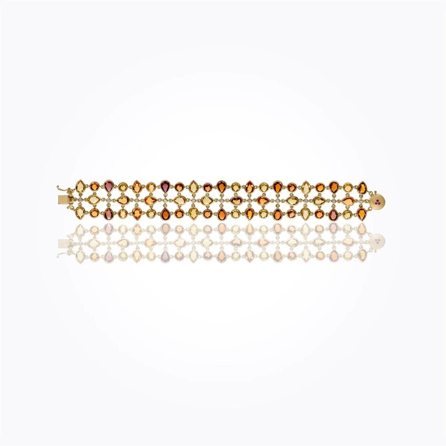 18K Linky Faceted Bracelet with orange sapphire, yellow sapphire, red sapphire and diamond