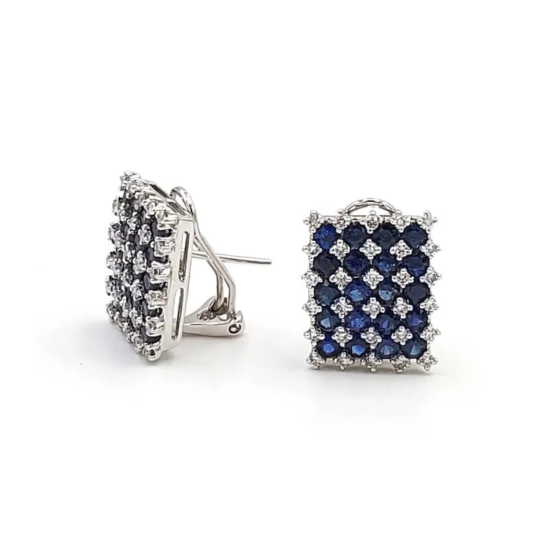 18K White Gold Women's Diamond Sapphire Earrings