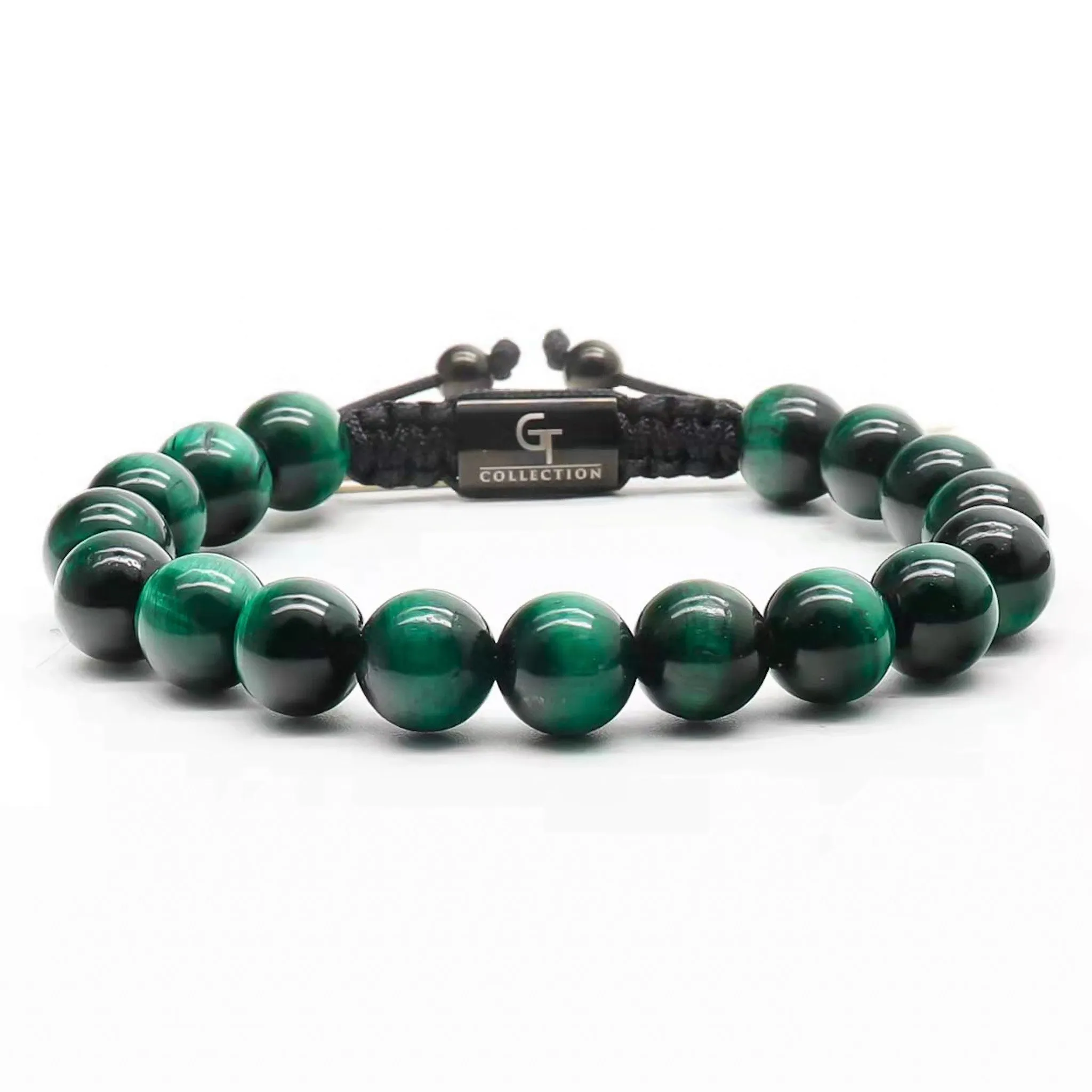 2 PIECE SET - GREEN TIGER EYE Single Bead & Flatbead Bracelet