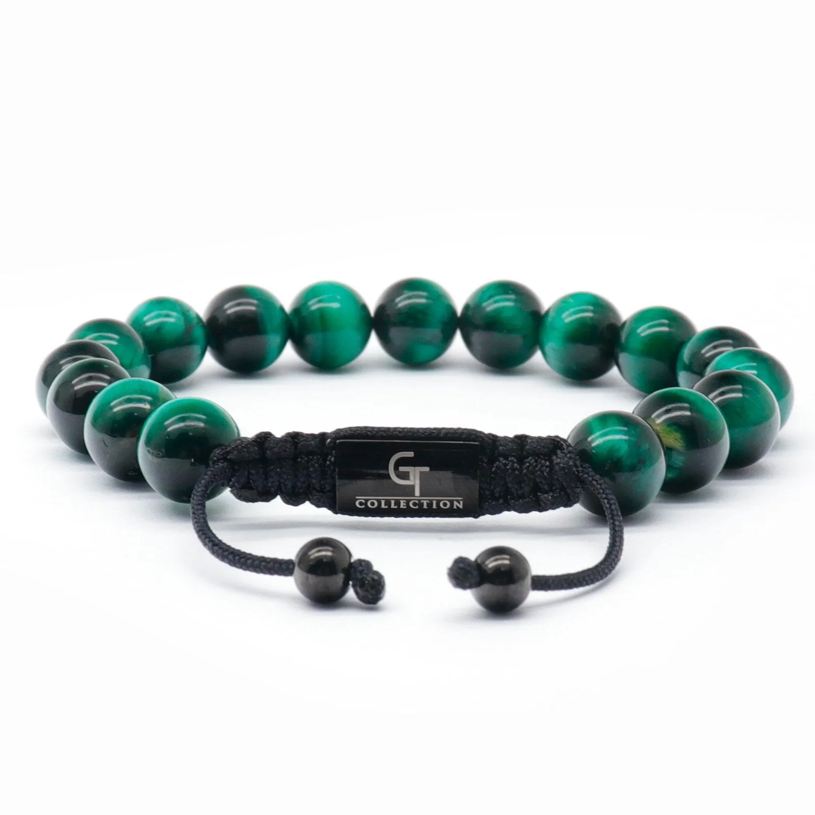 2 PIECE SET - GREEN TIGER EYE Single Bead & Flatbead Bracelet