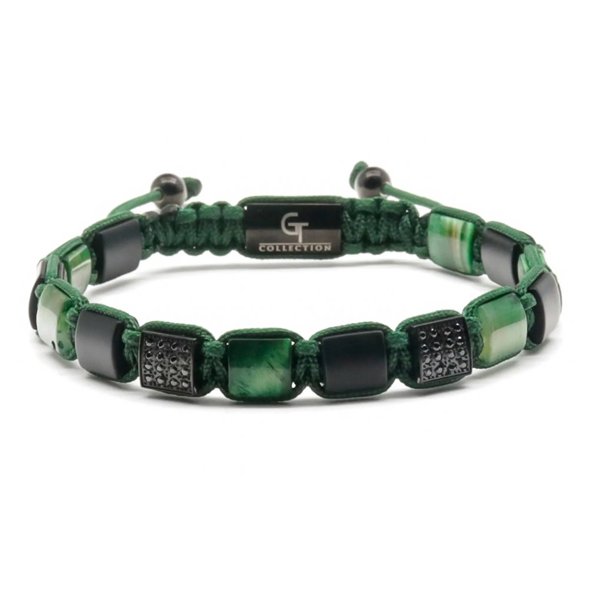 2 PIECE SET - GREEN TIGER EYE Single Bead & Flatbead Bracelet