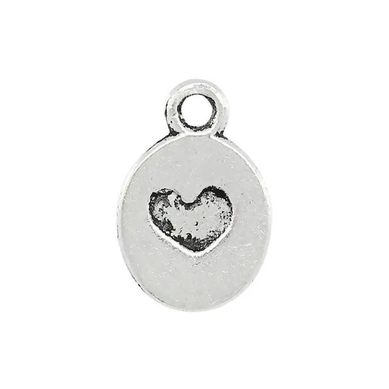 20 Pcs Tibetan Silver OVAL WITH HEART CARVED 13mm x 9mm Charms Pendants, Lead & Nickel Free Metal Charms Pendants Beads