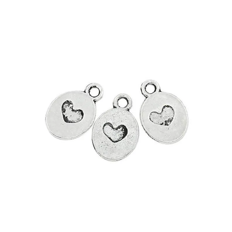 20 Pcs Tibetan Silver OVAL WITH HEART CARVED 13mm x 9mm Charms Pendants, Lead & Nickel Free Metal Charms Pendants Beads