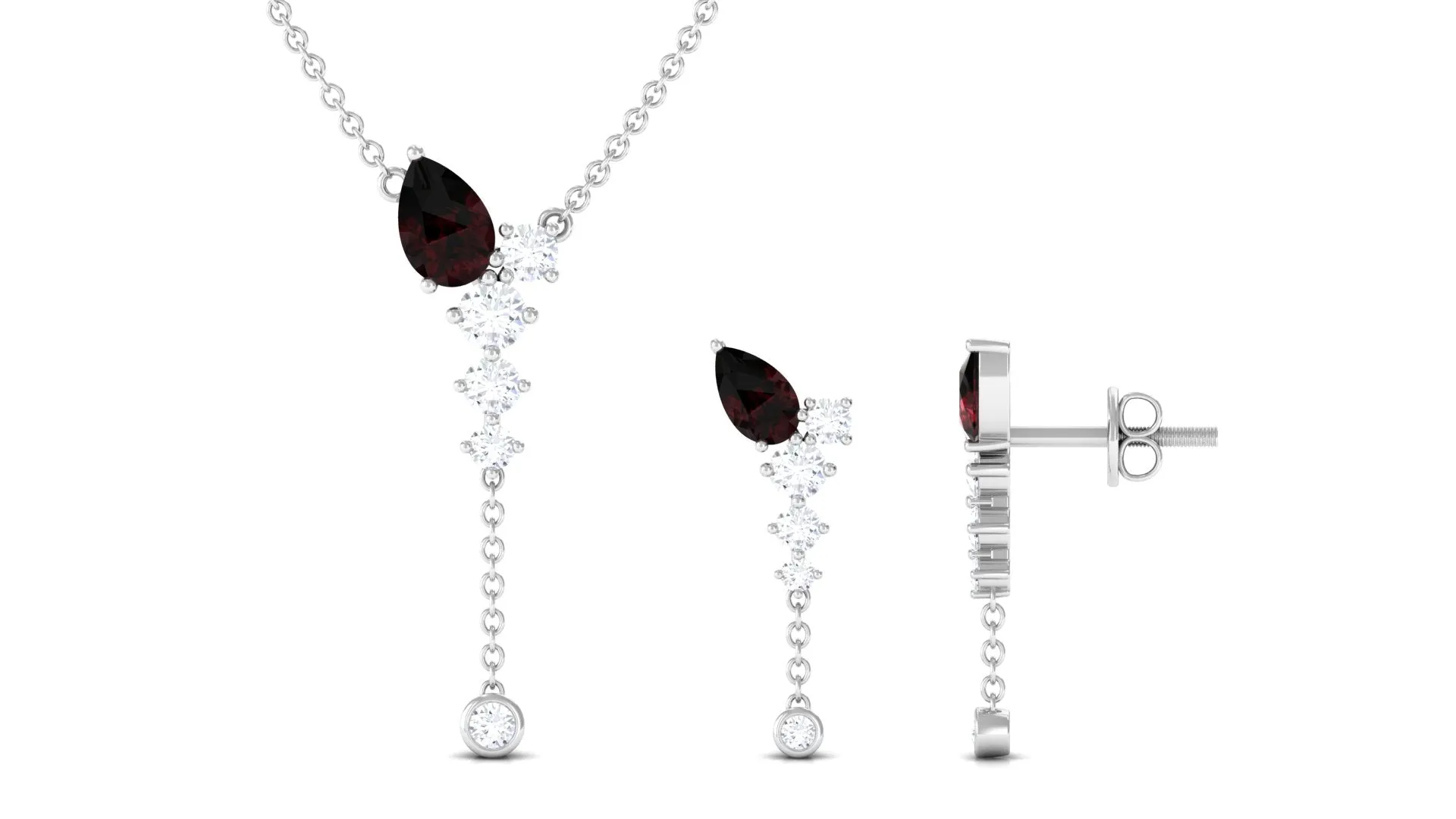 2.50 CT Minimal Garnet Lariat Y Necklace and Earrings Set with Diamond