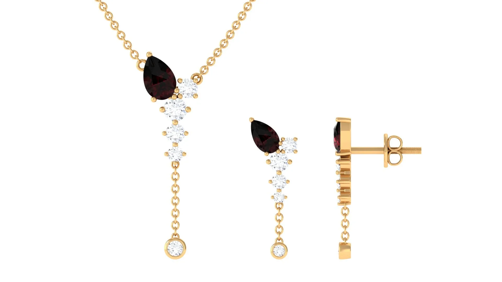 2.50 CT Minimal Garnet Lariat Y Necklace and Earrings Set with Diamond