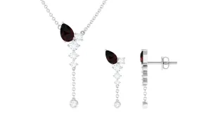 2.50 CT Minimal Garnet Lariat Y Necklace and Earrings Set with Diamond