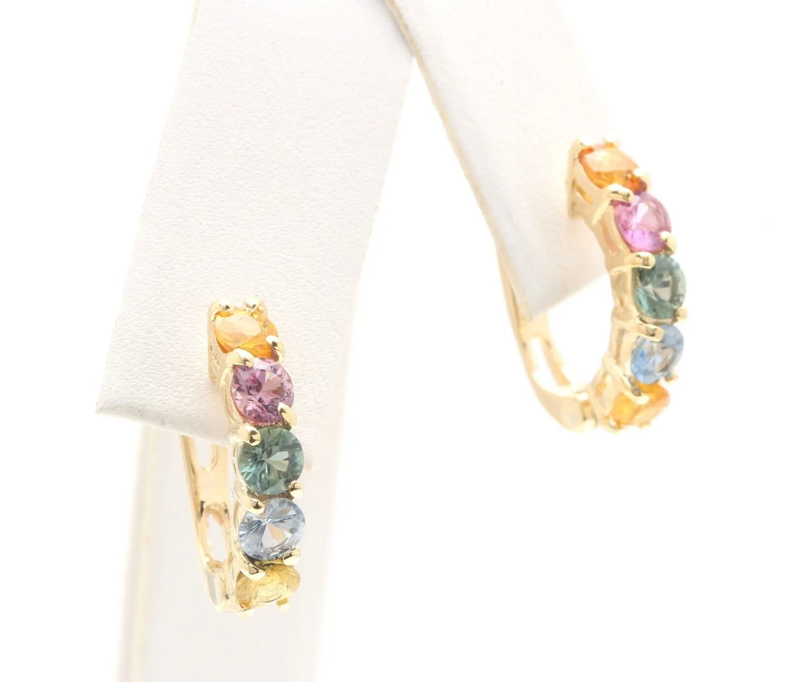 2.60 Carats Natural Multi-Color Sapphire 14K Solid Yellow Gold Earrings